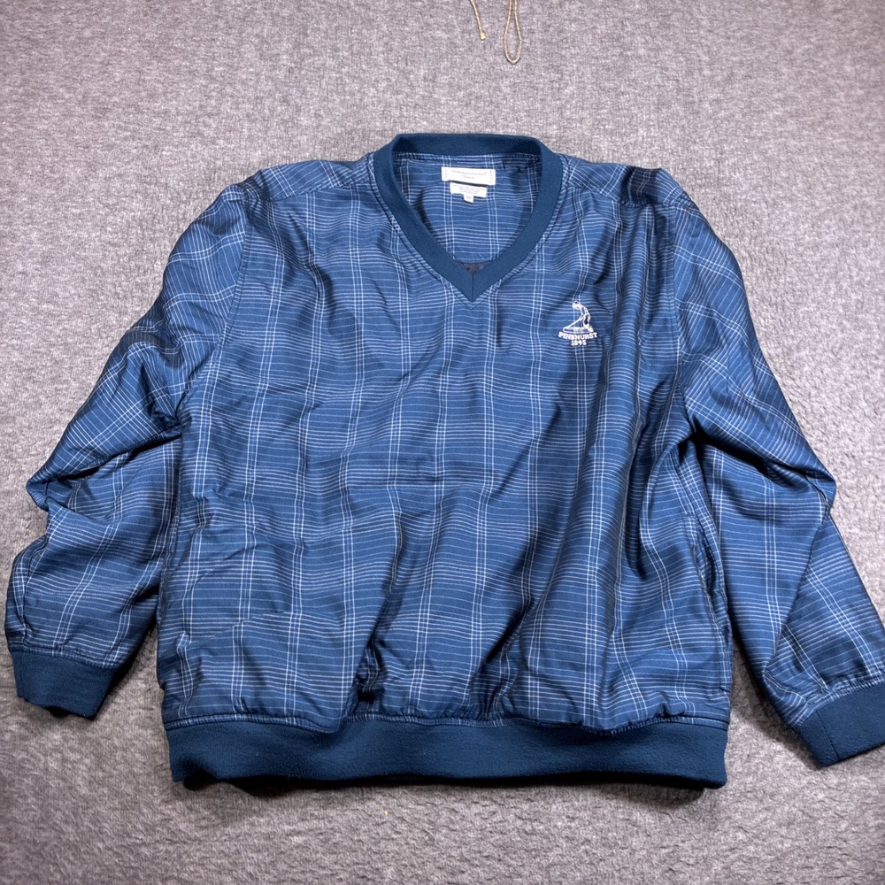 Izod International Tour Windbreaker Mens Large Blue Plaid Golf Pullover‎